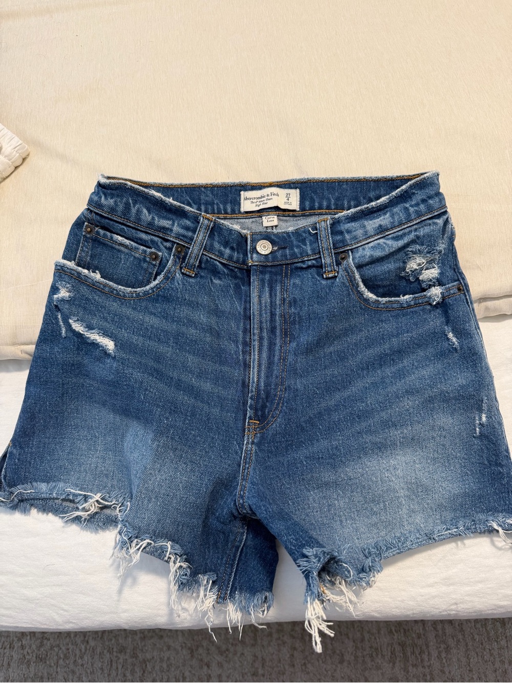 Abercrombie & Fitch Women's Distressed Blue Denim Shorts